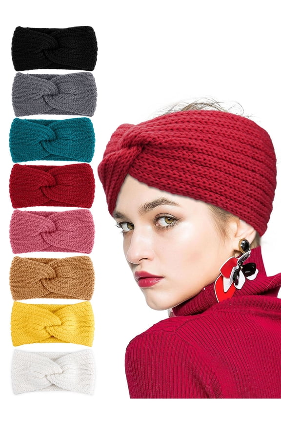 Women Knit Headbands Winter Ear Warmer Stretchy Crochet Headband Fashion Wide Twist Turban Head Wrap Gifts "Pink"