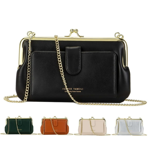 Gustave Women PU Leather Crossbody Clutch Purse Evening Bag Clasp Handbag Small Shoulder Bag Wallet with Chain Strap for Daily Wedding Party "Black"