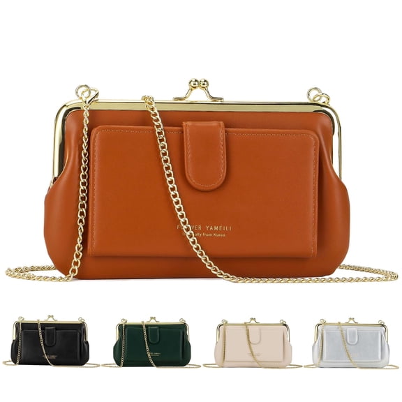 Gustave Women PU Leather Crossbody Clutch Purse Evening Bag Clasp Handbag Small Shoulder Bag Wallet with Chain Strap for Daily Wedding Party "Brown"