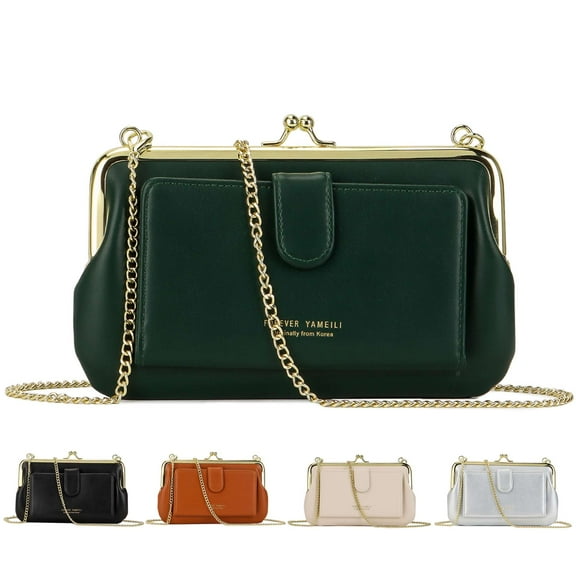 Gustave Women PU Leather Crossbody Clutch Purse Evening Bag Clasp Handbag Small Shoulder Bag Wallet with Chain Strap for Daily Wedding Party "Green"