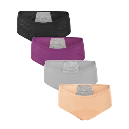 Gustave Women Period Underwear Leakproof Breathable Hipster Panties Menstrual Postpartum Comfort Cotton Protective Briefs Underpants for Teen Girls, 4 Pack