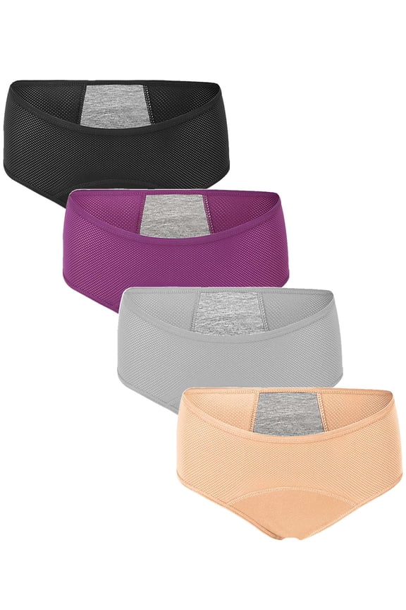 Women Period Underwear Leakproof Breathable Hipster Panties Menstrual Postpartum Comfort Cotton Protective Briefs Underpants for Teen Girls, 4 Pack