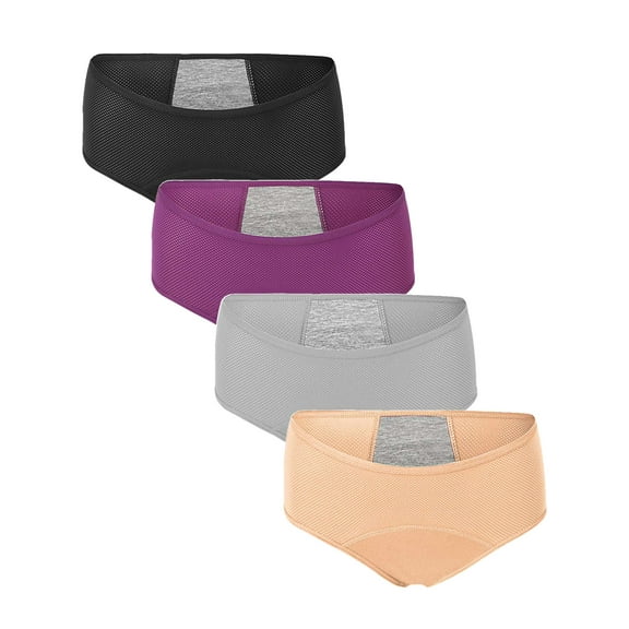 Gustave Women Period Underwear Leakproof Breathable Hipster Panties Menstrual Postpartum Comfort Cotton Protective Briefs Underpants for Teen Girls, 4 Pack