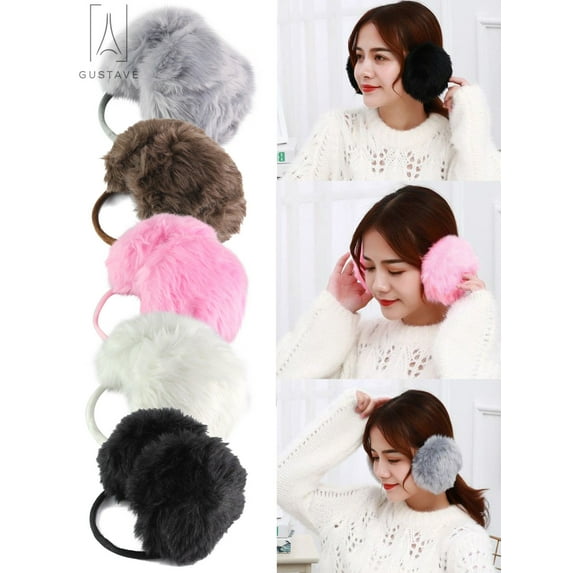 Gustave Women Plush Faux Fur Ear Muffs Winter Warm Outdoor EarMuffs Cold Weather Ear Warmer Cozy Soft Ear Covers, Coffee