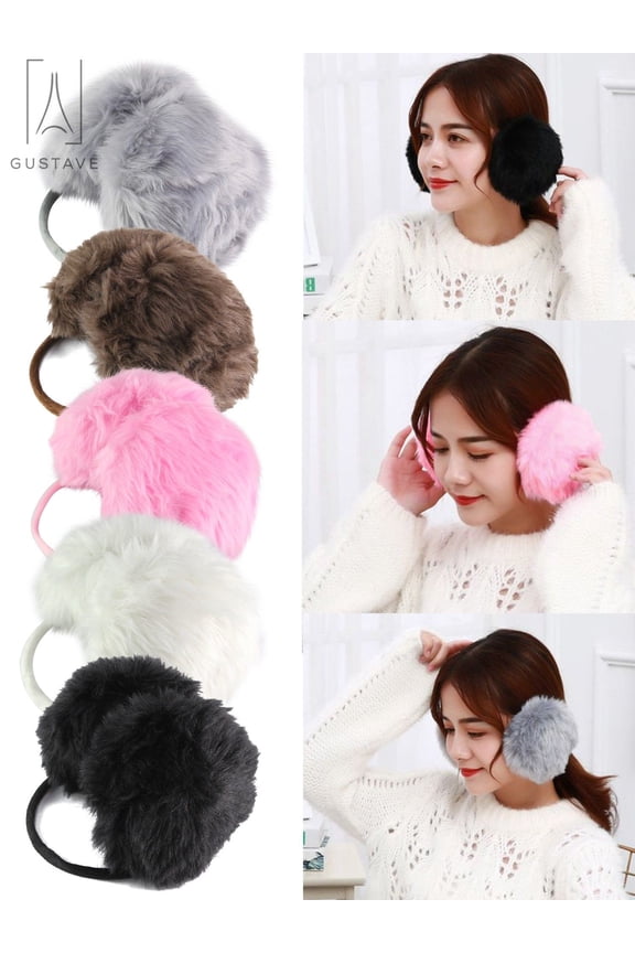 Women Plush Faux Fur Ear Muffs Winter Warm Outdoor EarMuffs Cold Weather Ear Warmer Cozy Soft Ear Covers, Gray