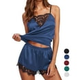 thumbnail image 1 of Gustave Women Silk Satin Cami Shorts Pajamas Set Sexy Lace Sleepwear Lingerie Ladies V Neck Camisole Nightwear "Blue, 2XL", 1 of 9