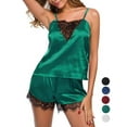 thumbnail image 1 of Gustave Women Silk Satin Cami Shorts Pajamas Set Sexy Lace Sleepwear Lingerie Ladies V Neck Camisole Nightwear "Green, M", 1 of 8