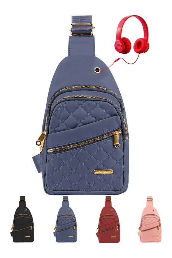 Women Small Sling Bag Casual Quilted Crossbody Sling Backpack Nylon Waterproof Fanny Pack Purse Chest Shoulder Daypack for Travel Hiking "Blue"