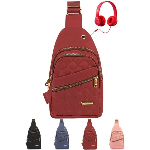 Gustave Women Small Sling Bag Casual Quilted Crossbody Sling Backpack Nylon Waterproof Fanny Pack Purse Chest Shoulder Daypack for Travel Hiking "Red"