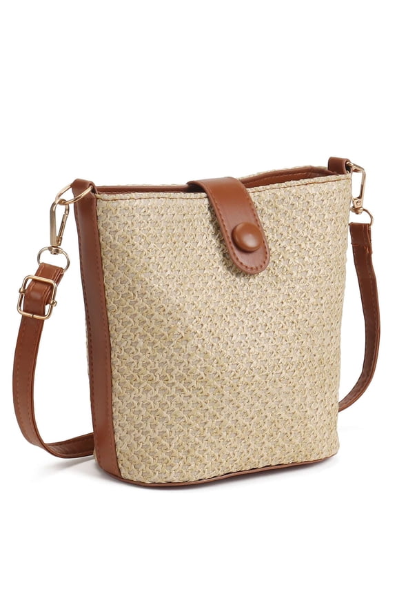 Women Straw Bag Crossbody Purse Casual Beach Shoulder Bags Small Rattan Woven Bucket Satchel Purses for Summer Travel Vacation - Brown