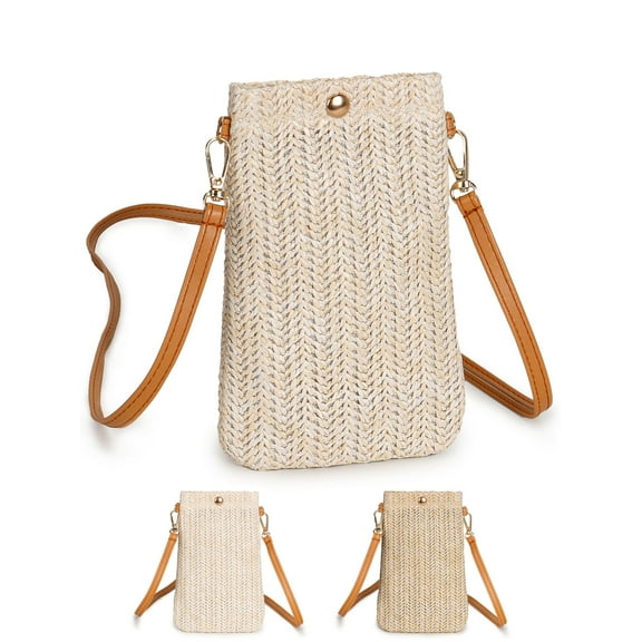 Gustave Women Straw Crossbody Shoulder Bag Small Cell Phone Purse Summer Beach Woven Rattan Bags Casual Mini Satchel Pouch "Light Beige"
