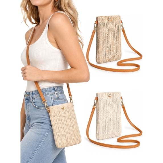 Gustave Women Straw Crossbody Shoulder Bag Small Cell Phone Purse Summer Beach Woven Rattan Bags Casual Mini Satchel Pouch "Light Beige"