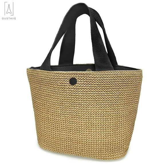 Gustave Women Straw Bag Tote Handbag Woven Summer Beach Bags Top Handle Clutch Purse Large Capacity for Travel Vacation Shopping - Black