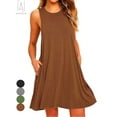 thumbnail image 1 of Gustave Women Summer Casual T Shirt Dresses Sleeveless Pure Color Pleated Loose Tank Tops Dress with Pocket (Brown, L), 1 of 6
