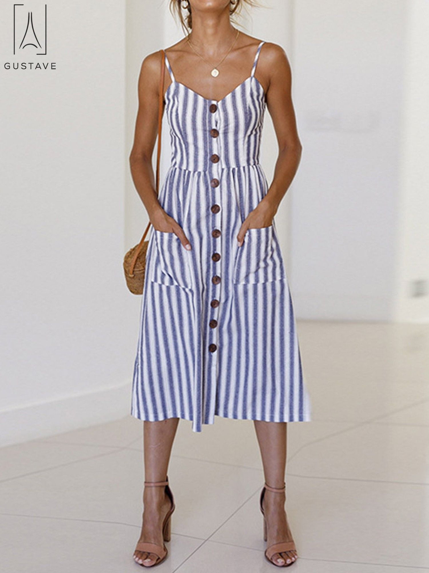 Summer Maxi Dress With Spaghetti Straps OUGES Women's Summer Maxi