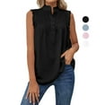 thumbnail image 1 of Gustave Women Summer Mock Neck Tank Tops Casual Ruffle Sleeveless Shirts Chiffon Button Up Blouses Loose Fit Dressy Tunic Tops "Black, XL", 1 of 6