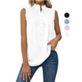 thumbnail image 1 of Gustave Women Summer Mock Neck Tank Tops Casual Ruffle Sleeveless Shirts Chiffon Button Up Blouses Loose Fit Dressy Tunic Tops "White, L", 1 of 6
