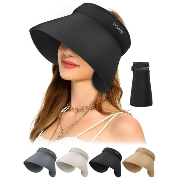 Gustave Women Sun Visor Hat Summer UV Protection Floppy Beach Hats Foldable Wide Brim Adjustable Visors Caps for Outdoor Travel Hiking Sports "Gray"