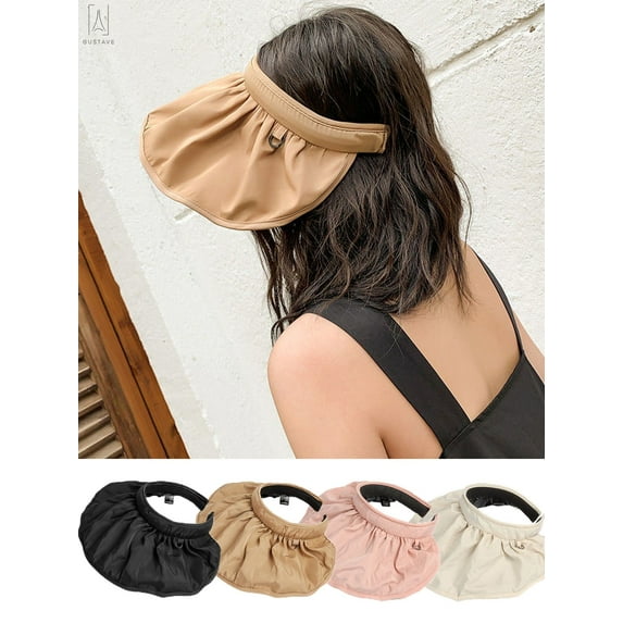 Gustave Women Sun Visor Hats Headband Wide Brim Cap Roll Up UV Sun Protection Hiking Beach Summer Hat Dual Purpose, Khaki