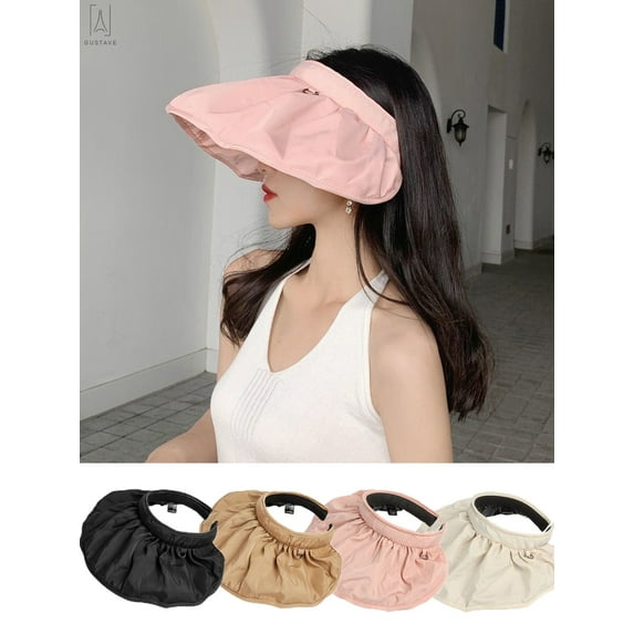 Gustave Women Sun Visor Hats Headband Wide Brim Cap Roll Up UV Sun Protection Hiking Beach Summer Hat Dual Purpose, Pink