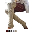 thumbnail image 1 of Gustave Women Thigh High Socks Extra Long Over the Knee Cotton Knit Warm Thick Tall Long Boot Stockings Leg Warmers, Beige, 1 of 6