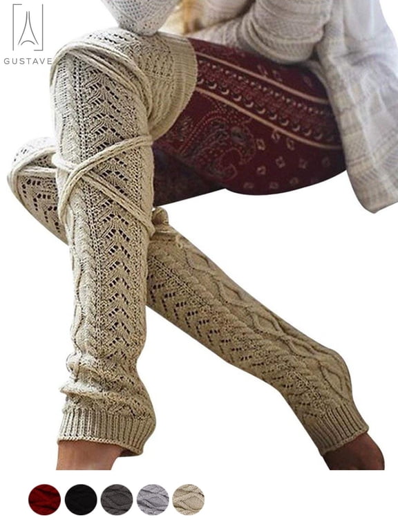 Women Thigh High Socks Extra Long Over the Knee Cotton Knit Warm Thick Tall Long Boot Stockings Leg Warmers, Beige