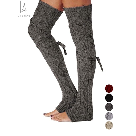 Gustave Women Thigh High Socks Extra Long Over the Knee Cotton Knit Warm Thick Tall Long Boot Stockings Leg Warmers, Dark Gray