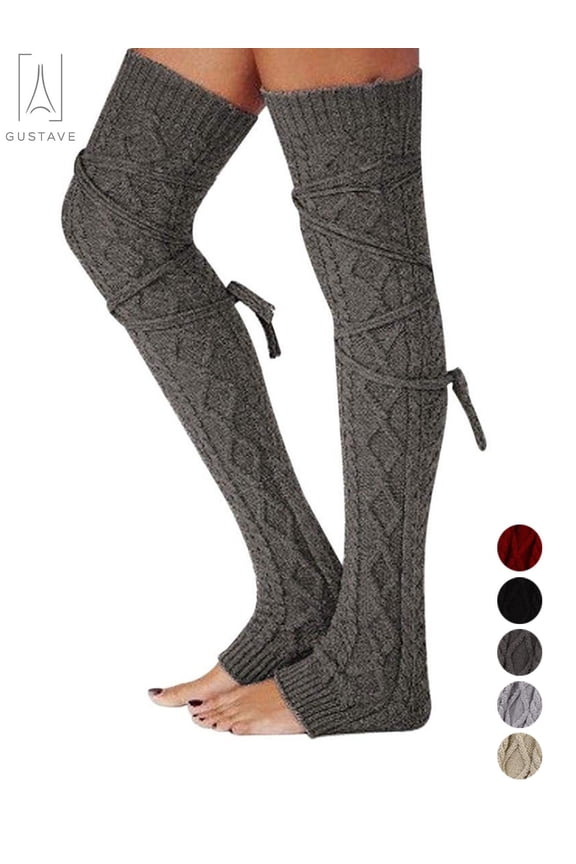 Women Thigh High Socks Extra Long Over the Knee Cotton Knit Warm Thick Tall Long Boot Stockings Leg Warmers, Dark Gray