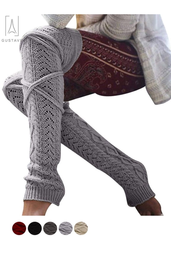 Women Thigh High Socks Extra Long Over the Knee Cotton Knit Warm Thick Tall Long Boot Stockings Leg Warmers, Light Gray