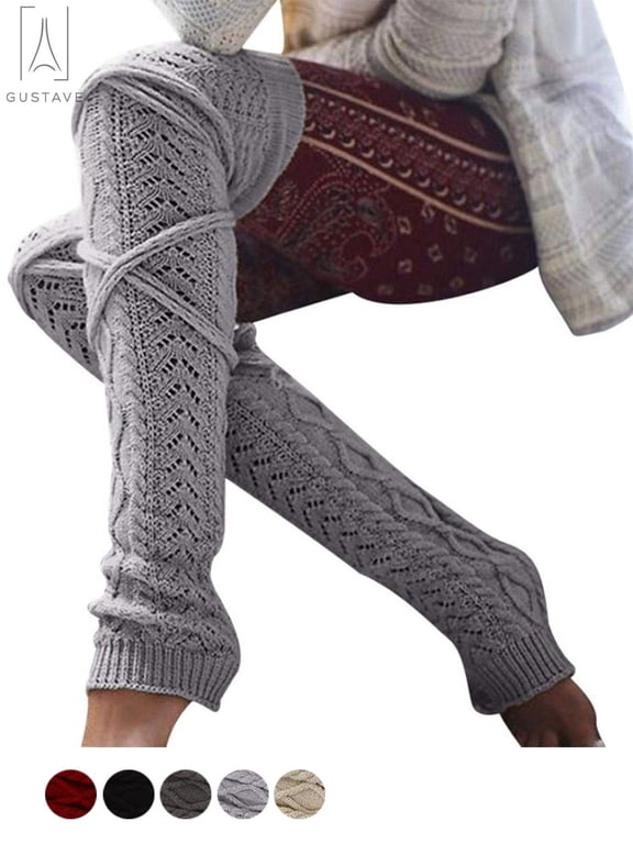 Women Thigh High Socks Extra Long Over the Knee Cotton Knit Warm Thick Tall Long Boot Stockings Leg Warmers, Light Gray