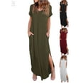 thumbnail image 1 of Gustave Women V Neck Casual Long Dress Short Sleeve Split Loose Maxi Dress Summer Beach Holiday Dress with Pocket "Green, XL", 1 of 7