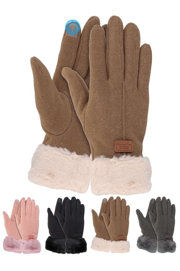 Women Winter Touchscreen Gloves Warm Fleece Lined Windproof Gloves Soft Fluffy Cuff Thermal Texting Gloves for Cold Weather Outdoor Hiking Driving Cycling "Brown"