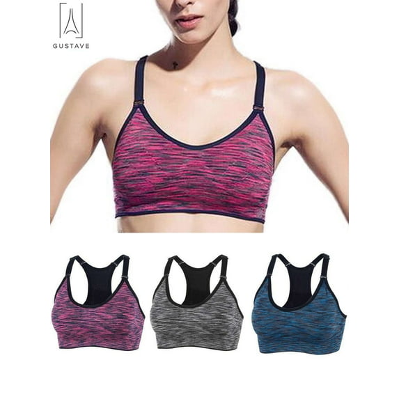 Gustave Women Yoga Seamless Bra Adjustable Strap Sports Bra Workout Gym Activewear Underwear "M,Blue"