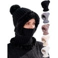 thumbnail image 1 of Gustave Women's 3 in 1 Beanie Hat with Scarf and Mask, Winter Warm Fleece Lined Knitted Hat with Faux Fur Pompom Ski Balaclava Scarf and Mask Set for Cold Weather - Black, 1 of 8