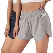 Gustave Womens Athletic Running Shorts with Zip Pockets Workout Sport Layer Active Shorts Elastic Quick-Dry Shorts Pants 2XL,Gray