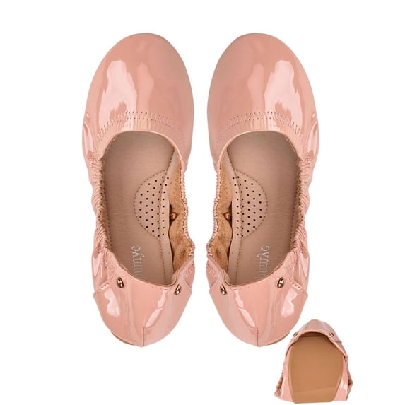 Gustave Women's Ballet Flats Shoes PU Leather Foldable Round Toe Slip On Flats Soft Comfortable Portable Travel Casual Dress Shoes, Pink, Size 9
