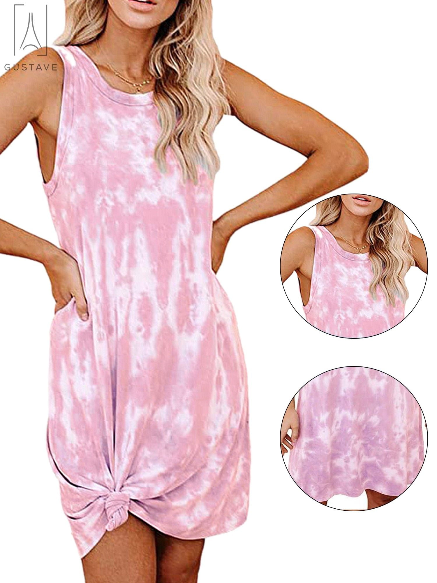 Polyester Sundress Gustave Women's Casual Summer Sundress, Sleeveless Tie-Dye Polyester ...