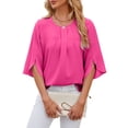thumbnail image 1 of Gustave Women's Chiffon Blouses Summer Dressy Casual Tops 3/4 Ruffled Sleeve Pleated Scoop Neck Tunic Shirts Loose Fit - Pink, 2XL, 1 of 6
