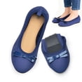 thumbnail image 1 of Gustave Women's Foldable Ballet Flats with Bow, Comfortable PU Leather Round Toe Slip On Dress Shoes for Casual Work Travel (Blue, Size 6), 1 of 8