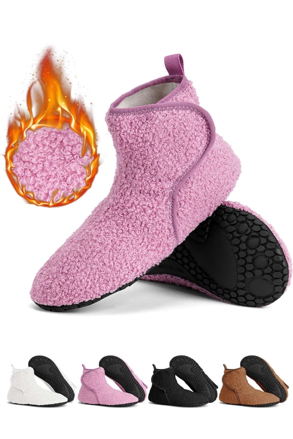 Women's Fuzzy Bootie Slippers Winter Warm Non-Slip Barefoot House Shoes Casual Cozy Fleece Lined Sock Slippers Foldable for Indoor Outdoor