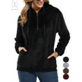 thumbnail image 1 of Gustave Women's Fuzzy Fleece Long Sleeve Pullover Hoodies with 1/4 Zip Up Sweatshirt Warm Oversized Outwear Coat(Black,L), 1 of 7