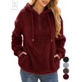 thumbnail image 1 of Gustave Women's Fuzzy Fleece Long Sleeve Pullover Hoodies with 1/4 Zip Up Sweatshirt Warm Oversized Outwear Coat(Red,3XL), 1 of 7