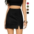 thumbnail image 1 of Gustave Women's High Waist Bodycon Mini Pencil Skirt Ladies Fashion Split A-Line Short Skirt Faux Suede Leather - Black, XL, 1 of 8