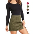 thumbnail image 1 of Gustave Women's High Waist Bodycon Mini Pencil Skirt Ladies Fashion Split A-Line Short Skirt Faux Suede Leather - Green, S, 1 of 7
