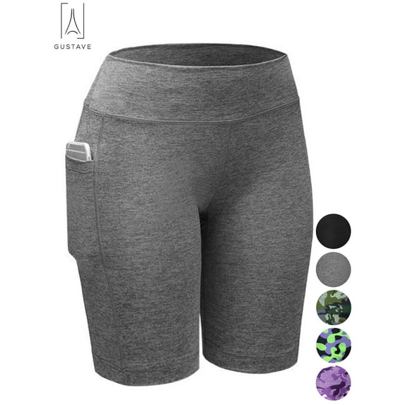 Gustave Women's High Waist Yoga Shorts with Pockets Quick-dry Running Athletic Workout Shorts Tummy Control Leggings Short Pants "Gray, L"