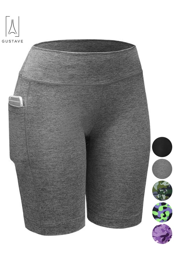 Women's High Waist Yoga Shorts with Pockets Quick-dry Running Athletic Workout Shorts Tummy Control Leggings Short Pants "Gray, M"