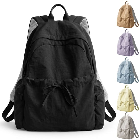 Gustave Women's Lightweight Backpack Purse Water Resistant Nylon 14 Inch Laptop Travel Backpack Casual Daypack Cute College Bookbag - Black