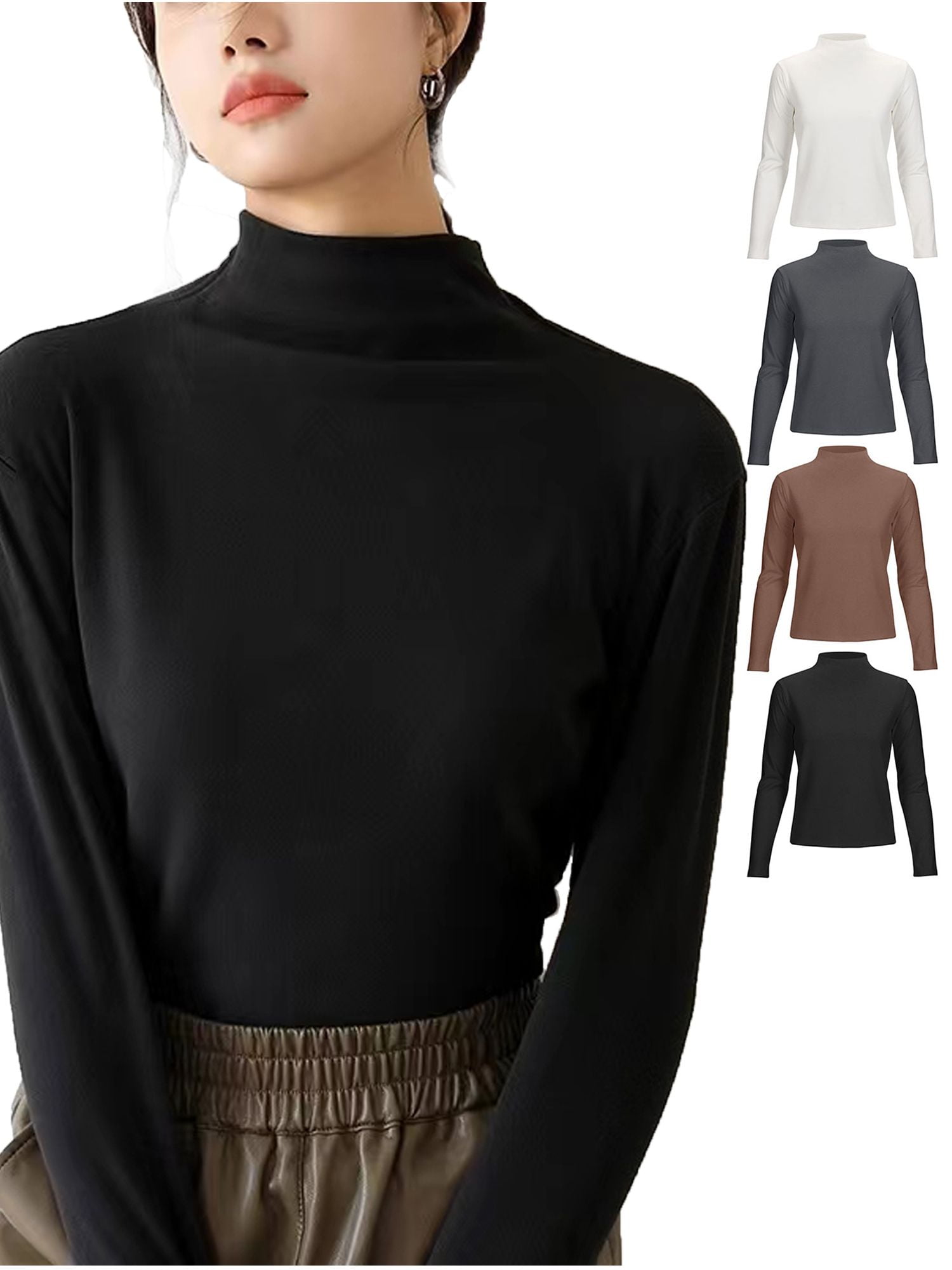 Gustave Women's Long Sleeve Mock Turtleneck Tops Slim Base Layer T ...