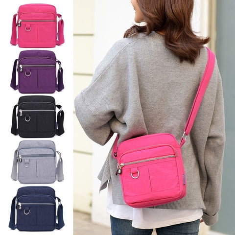 Women's Multi-Zipper Pockets Nylon Crossbody Shoulder Bag, Navy