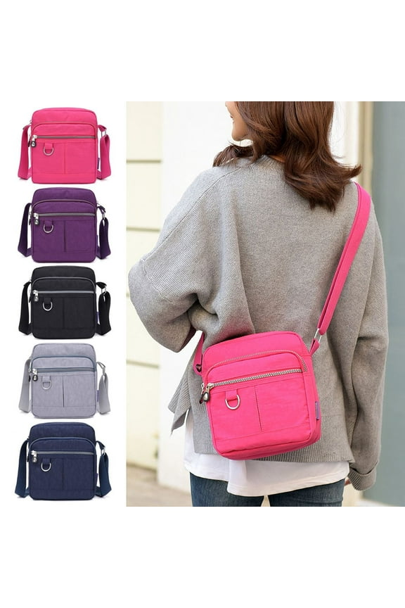 Women's Multi-Zipper Pockets Nylon Crossbody Shoulder Bag, Navy